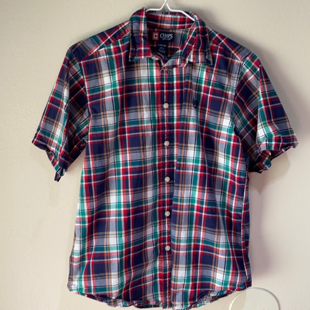 Chaps Boys Button Down Plaid Dress Shirt